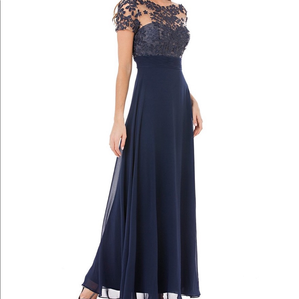 Illusions Neckline Floor-length Navy Dress